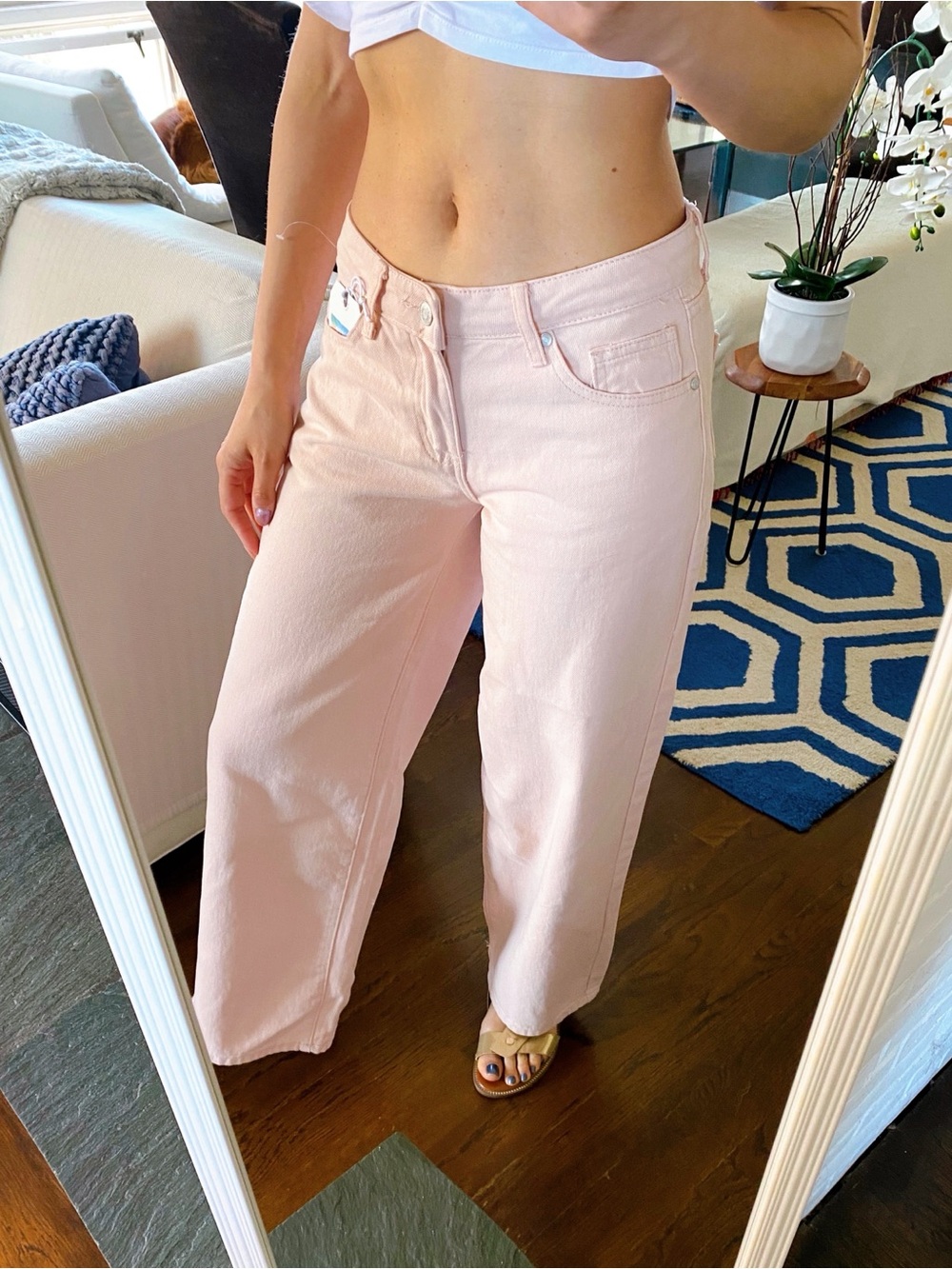 CALI 1850 Light Pink-Peach Mid Rise Wide Leg Jeans! - Picture 3 of 15
